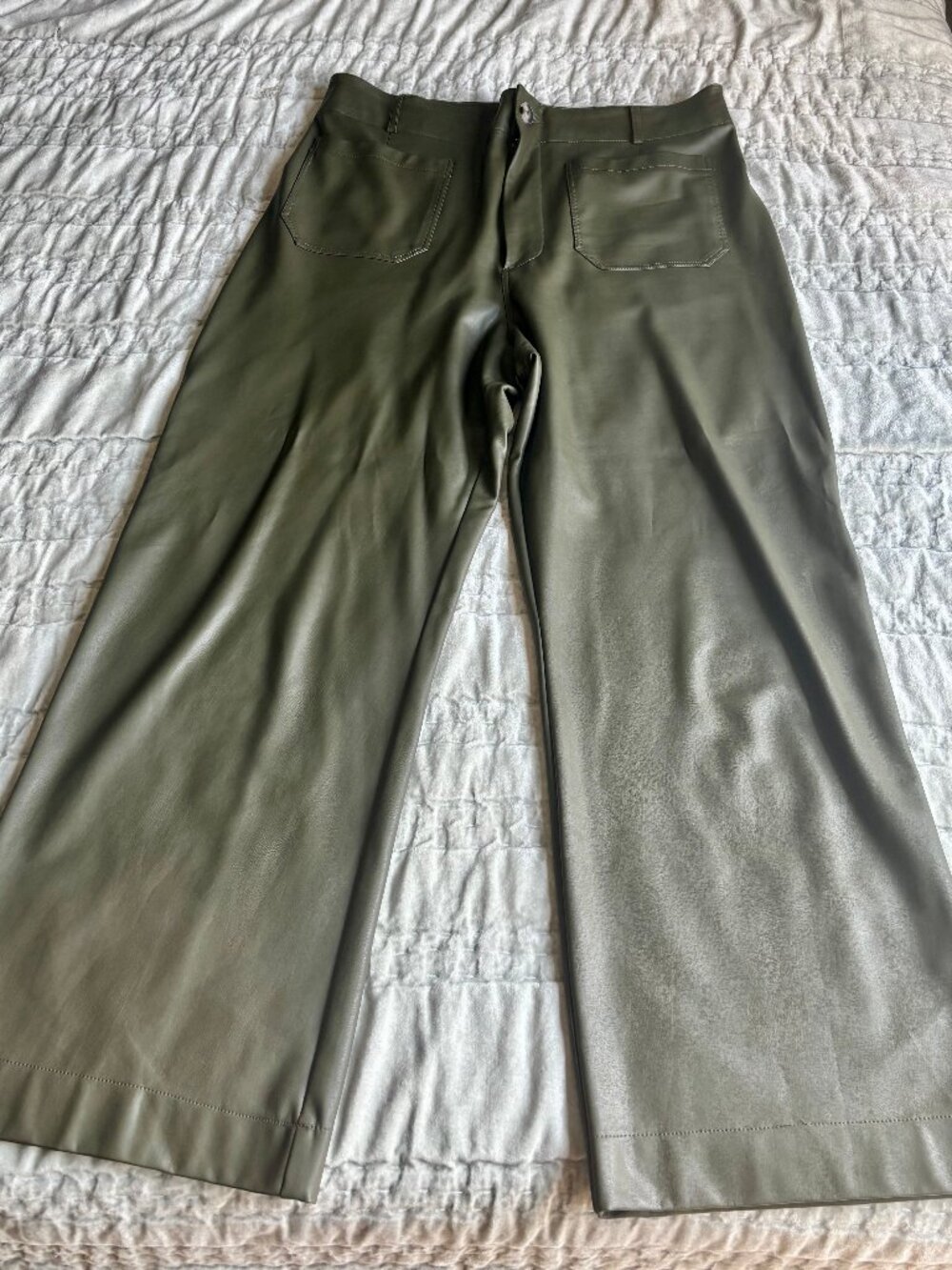 Maeve Colette Faux Leather Olive Green Pants - Size 33 Tall